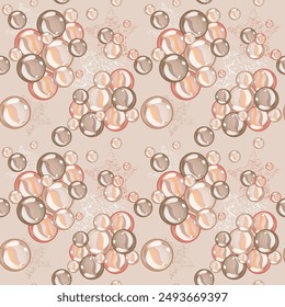 Seamless pattern of transparent glass marble beads. Soft colors and glass images. Pattern for cute kids.