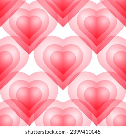 Seamless pattern, transparent pink hearts on a white background. Valentine's day background, textile, vector