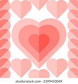 Seamless pattern, transparent pink hearts on a white background. Valentine's day background, textile, vector