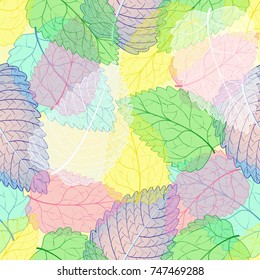 Seamless pattern transparent silhouettes of skeleton leaves. Floral background of beautiful leaves.Vector illustration.