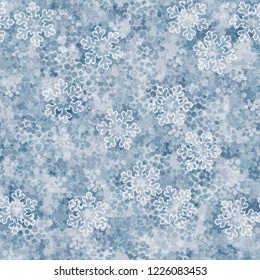 Seamless pattern. Transparent snowflakes on the background of snow camouflage.