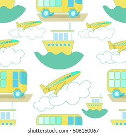 seamless pattern Transport bus, airplane, ship vector illustration