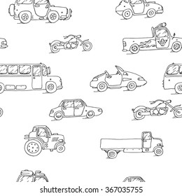 Seamless pattern Transport Sketch Set