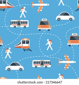 Seamless Pattern: Transportation, Trips & Travel