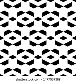 Seamless pattern. Trapeziums, rhombuses ornament. Polygons motif. Abstract background. Geometric figures wallpaper. Digital paper, textile print, web design. Geometrical backdrop. Vector artwork.