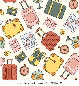 Seamless pattern travel or business trip. Vector illustration.