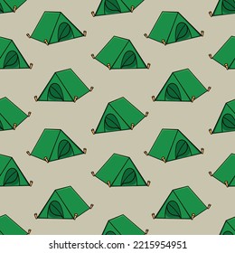 Seamless pattern with travel camping tent doodle vector