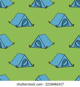 Patrón sin inconvenientes con el vector de garabatos de campamento de viaje