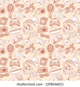 Seamless pattern with travel doodles. Can be used for wallpaper, pattern fills, textile, web page background, surface textures