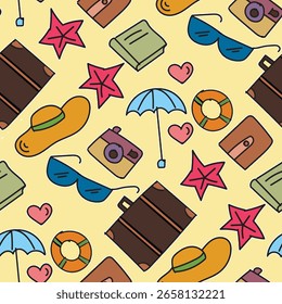 Seamless Pattern With Travel Items for Summer Vacation Fun