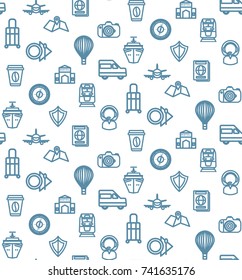 Seamless pattern with travel line icons. Vector illustration for your design.
