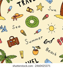 Seamless pattern of travel, rest. vector