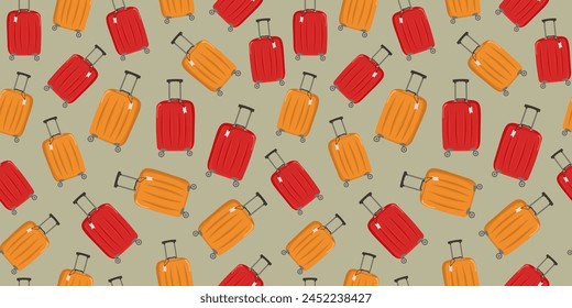 Seamless pattern. Travel suitcase, icon isolated on white isolated background. Tourism, recreation. Bag with handle, wheels and retractable handle for travel, business trips or summer holidays.