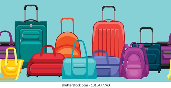 Seamless pattern with travel suitcases and bags. Background for tourism and shops.