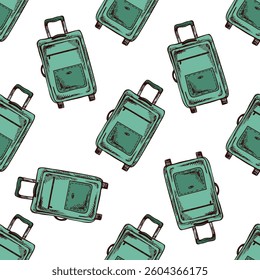 Seamless pattern with travel suitcases in hand drawn sketch vintage style
