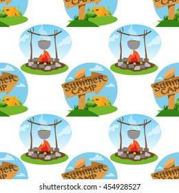 Seamless pattern travel theme. Vacation, travel, mountain climbing, active sport, hobby design surface.