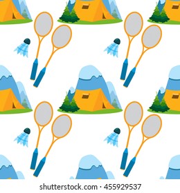 Seamless pattern travel theme. Vacation, travel, mountain climbing, active sport, hobby design surface.