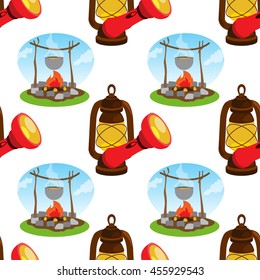 Seamless pattern travel theme. Vacation, travel, mountain climbing, active sport, hobby design surface.