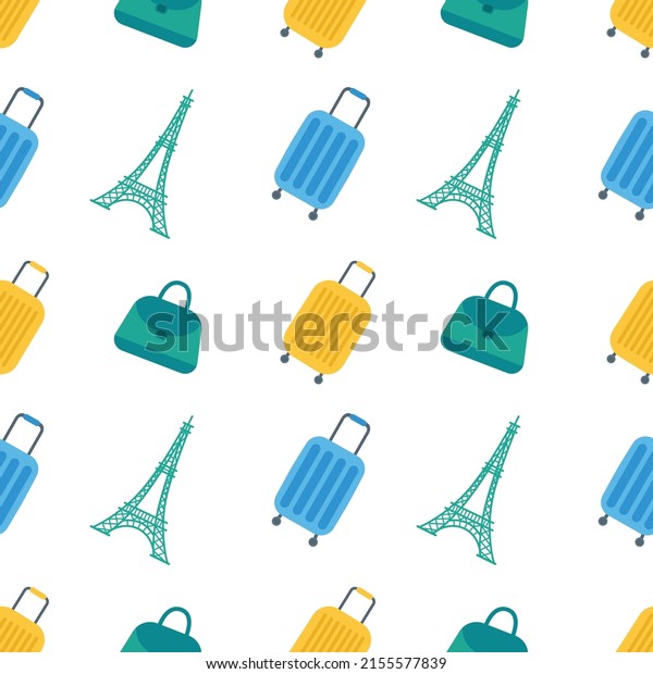 Seamless pattern of travel and\
tourism. Travel bags and suitcases. Flat vector\
illustration