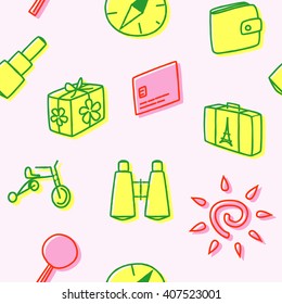 Seamless pattern for traveling in yellow, red. Vector illustration