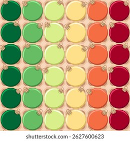 Seamless pattern with tray of Christmas tree balls. Color vector background.