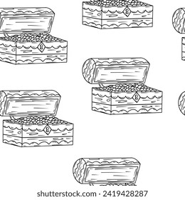 Seamless pattern with treasure chest in hand drawn doodle style