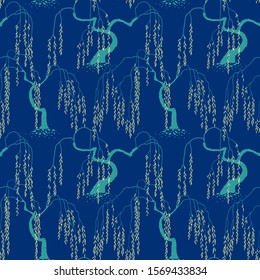 Seamless pattern with tree in art nouveau style