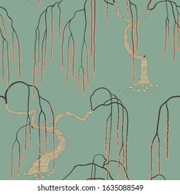 Seamless pattern with tree in art nouveau style