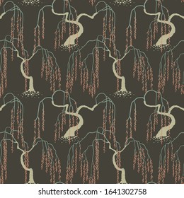 Seamless pattern with tree in art nouveau style