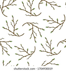 Seamless pattern. tree branch with buds. eps10 vector stock illustration. hand drawing.