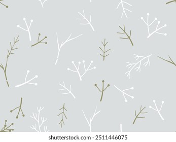 Seamless pattern with tree branch on grey background vector.