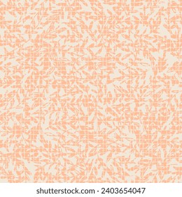 Seamless pattern with tree branches and leaves in Color of the year 13-1023 Peach Fuzz for surface design and other design projects. modern trend drawing in line art style