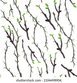 Seamless pattern with tree branches on a white background. The idea of a print on fabric, wallpaper, wrapping paper.