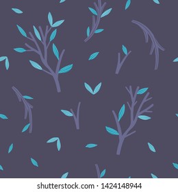 Seamless pattern with tree branches. Vector natural background with botanical elements and leaves