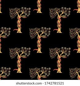 Seamless pattern with tree of Eden. Biblical Christian symbol. 