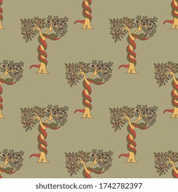 Seamless pattern with tree of Eden. Biblical Christian symbol.