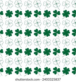 Seamless pattern of tree and four leaf clover. Outline and color drawn design concept for many uses