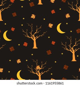 seamless pattern tree halloween night
