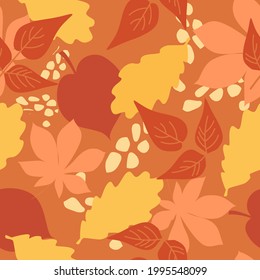 Patrón sin foco de hojas de árbol. Ornamento floral abstracto brillante de otoño. Gráficos vectoriales.