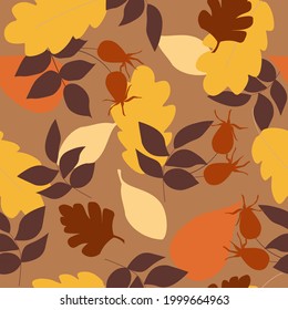 Patrón sin foco de hojas de árbol. Ornamento floral abstracto brillante de otoño. Gráficos vectoriales.