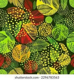 Seamless pattern tree leaves autumn. Vector illustration
