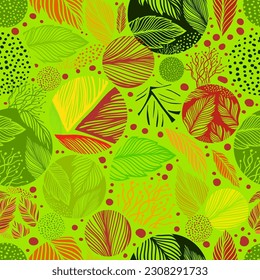 Seamless pattern tree leaves autumn. Vector illustration