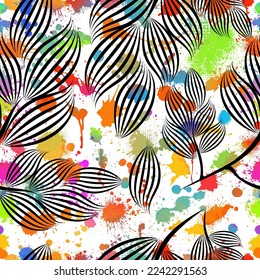 Seamless pattern of tree leaves and blots. Vector illustration