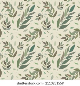 Seamless pattern of tree leaves. Leaves of different colors. Pattern for fabrics in shades of green. Background for sites, postcards, paper, book fabrics. Pattern for bed linen.