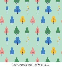 Seamless Pattern Tree Playful Elements 