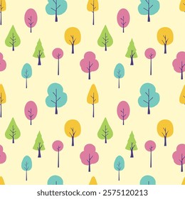 Seamless Pattern Tree Playful Elements 