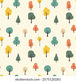 Seamless Pattern Tree Playful Elements 