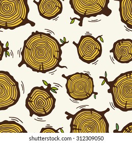 Seamless pattern with tree rings. Cross section of tree.