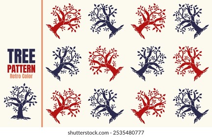 Seamless pattern of tree silhouettes.  Forest curved print, mexican textile design wallpaper vector tree illustration