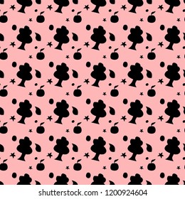 Seamless pattern with trees, apples and stars